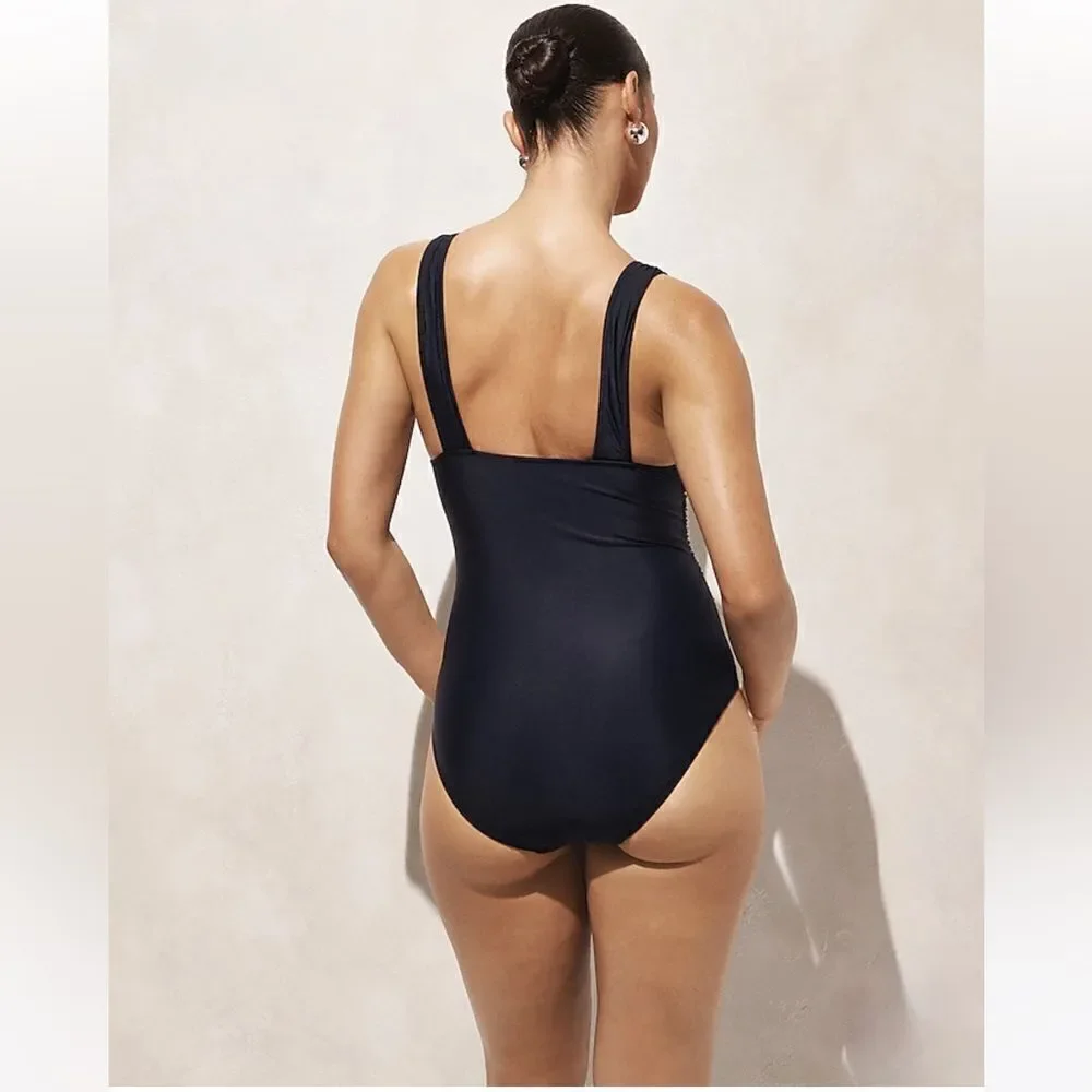 NWT J CREW Ruched V-neck one-piece in black